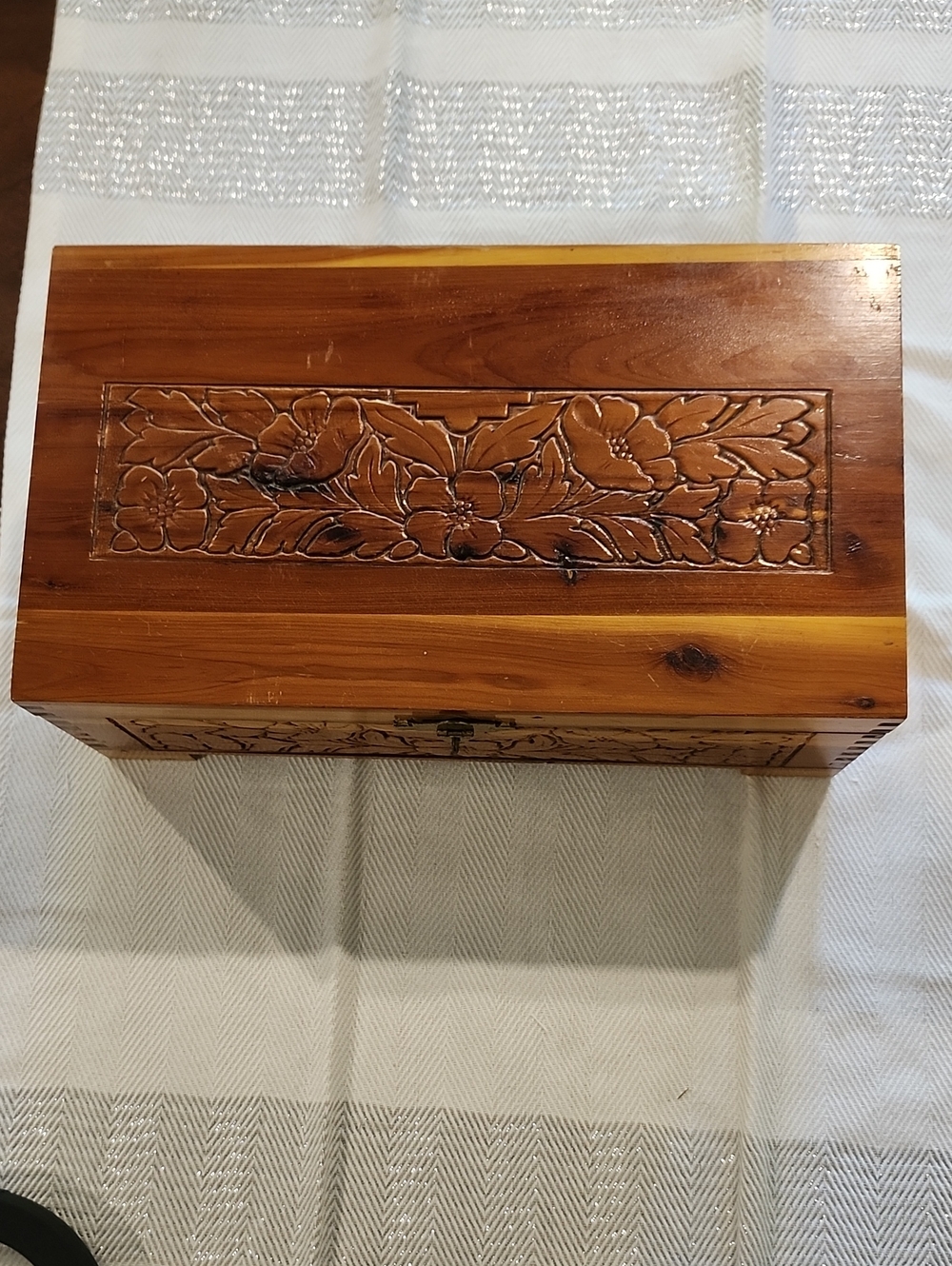 Handcrafted Carved Wooden Storage Box - Natural Brown